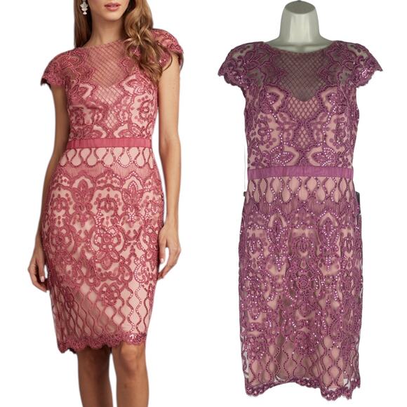 Tadashi Shoji Miranda Sequin Embroidered Cocktail Dress Mauve Size 4 - Picture 2 of 10